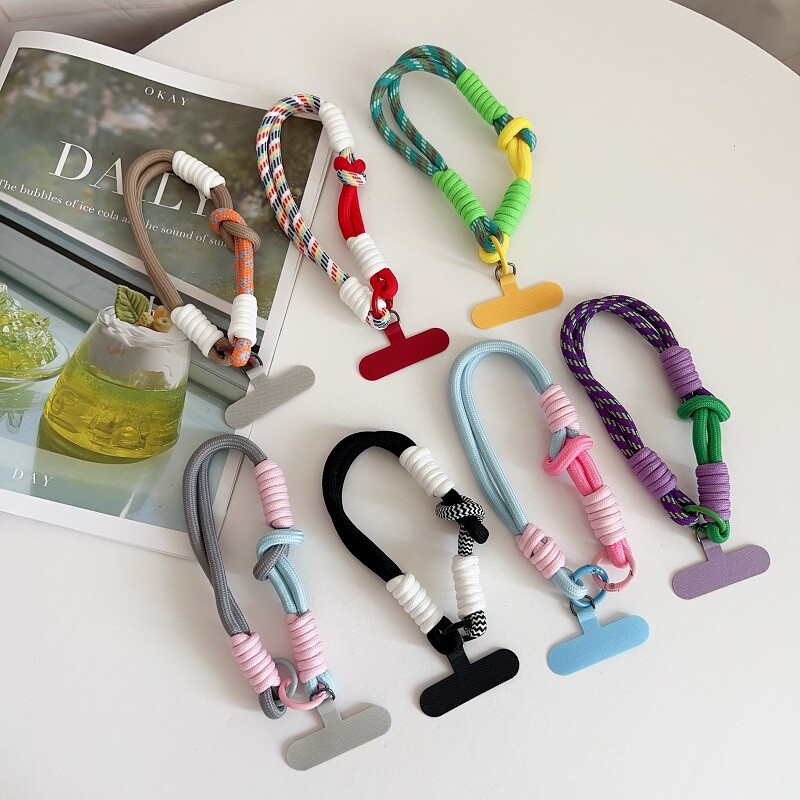 拼色编织手腕挂绳短款防丢通用手机壳手绳多巴胺高级潮女结实便携手提腕带挂链可拆卸户外耐用吊绳带夹片百搭