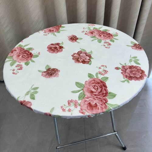 塑料圆形桌布防水防油免洗餐桌布台布大圆桌防烫桌套包边玫瑰花