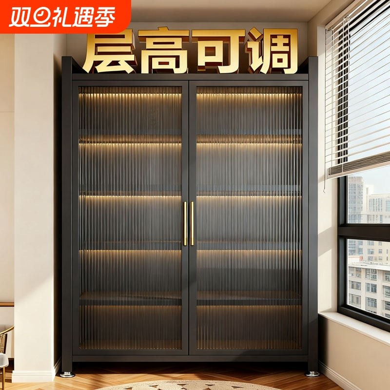 钢制阳台柜落地多层收纳柜对开门储物柜防尘杂物柜靠墙一体餐边柜