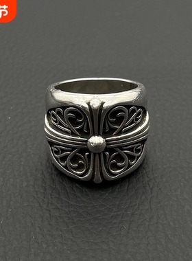 ODEK高级感复古十字花守护者戒指超大号跨境男士中古指环不掉色