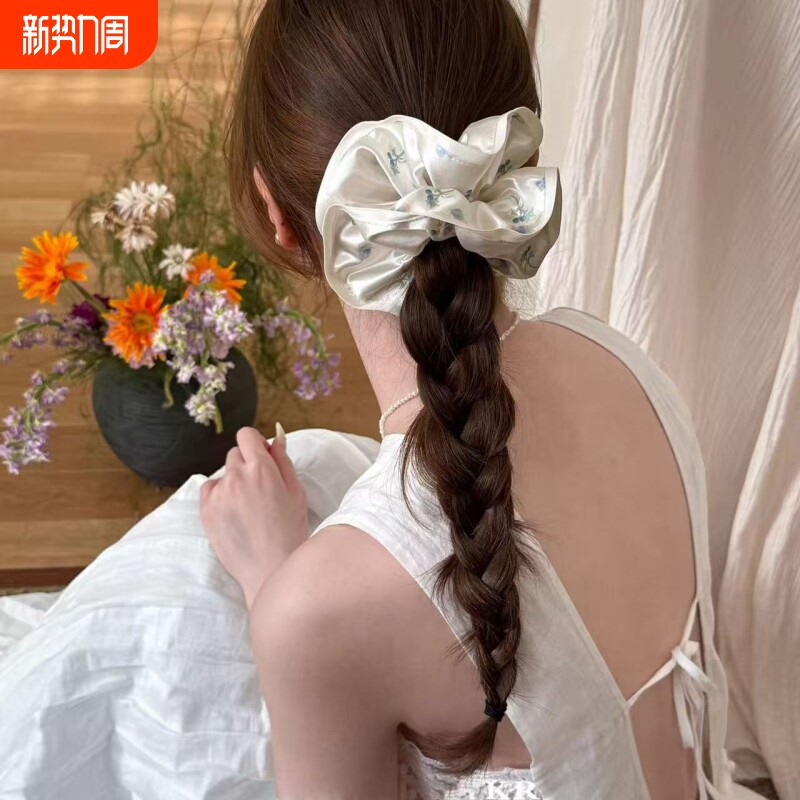 高级感缎面花朵大肠发圈女扎头发丸子头发绳低马尾头绳发饰品法式