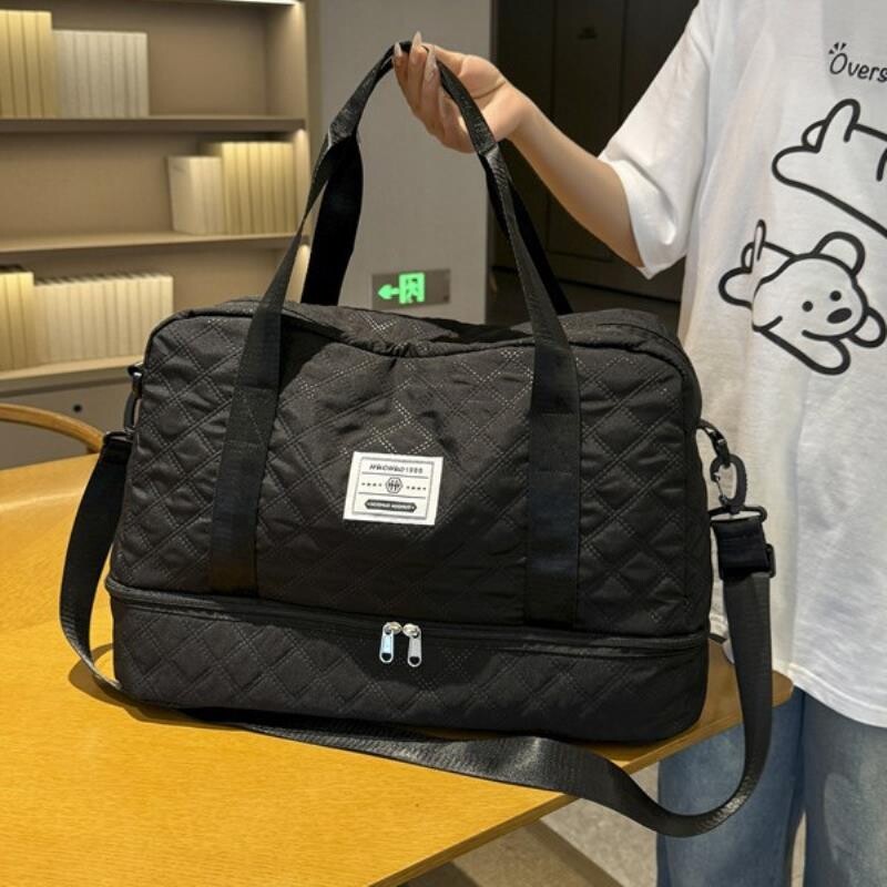 旅行包新韩版干湿分离大容量菱格行李袋手提斜挎待产收纳包瑜伽包