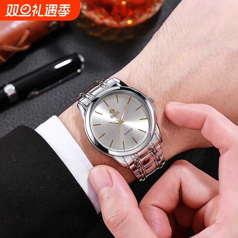 【HOT】休闲石英手表钢带石英表男女时尚情侣潮流商务大表盘学生