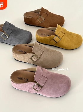 gogoback5cm内增高勃肯半拖鞋女圆头百搭休闲懒人一脚蹬包头拖鞋