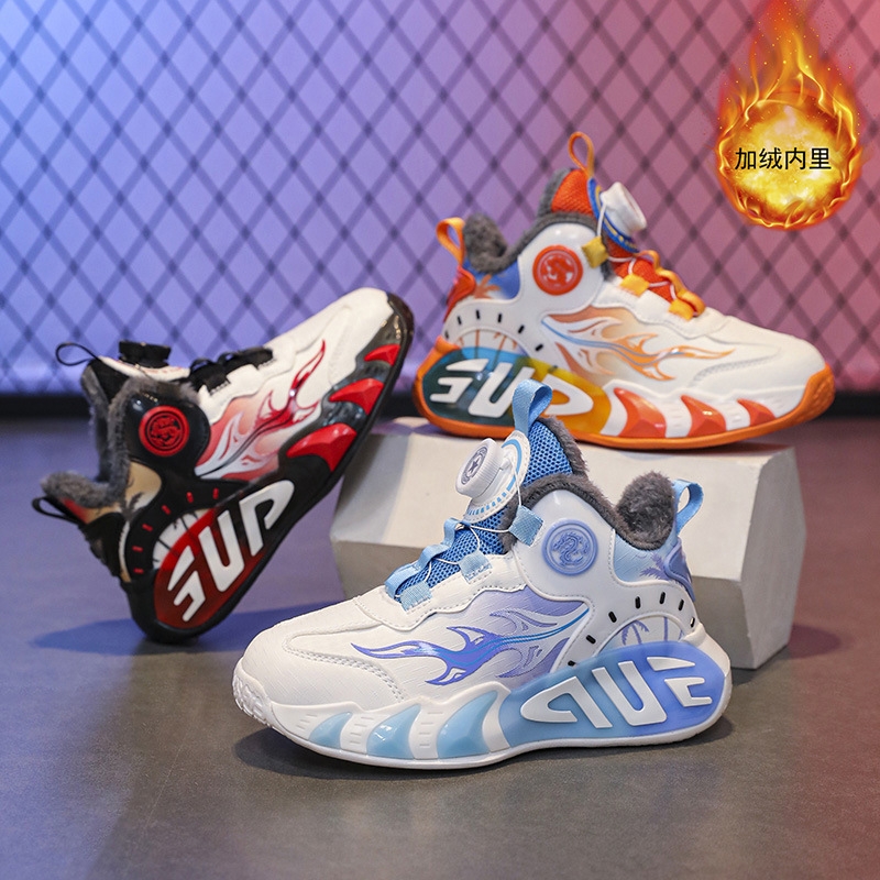 乔丹格兰秋冬童鞋儿童运动鞋轻便软底旋转纽扣男女童篮球鞋跑步鞋