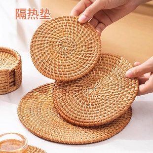 隔热藤编垫子家用防烫锅垫碗垫耐高温餐桌垫盘子垫杯垫茶壶托圆形