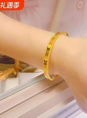 四叶草沙金手镯时尚简约女款手环小红书爆款古法传承不掉色