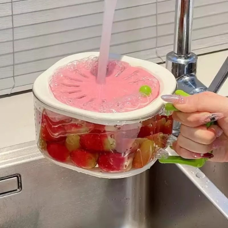 多功能手柄可折叠洗菜盆沥水篮家用带盖加厚水果保鲜盒滤水食品级