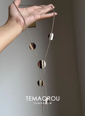 欧美ins风长款银色光面圆片流苏y字项链女轻奢气质简约个性可抽拉