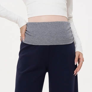 秋装 孕妇裤 拼接腰头纯棉休闲高腰阔腿裤 新款 孕妈舒适透气 2025秋季