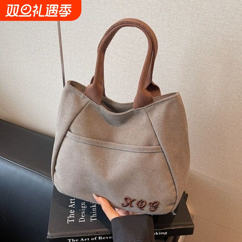 小众帆布包女出门上班小拎包通勤托特包新款日常百搭饭盒手提包