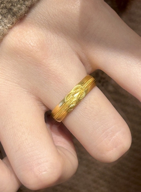 小红书同款时尚简约金色素圈同心结戒指女小众时尚轻奢高级感手饰