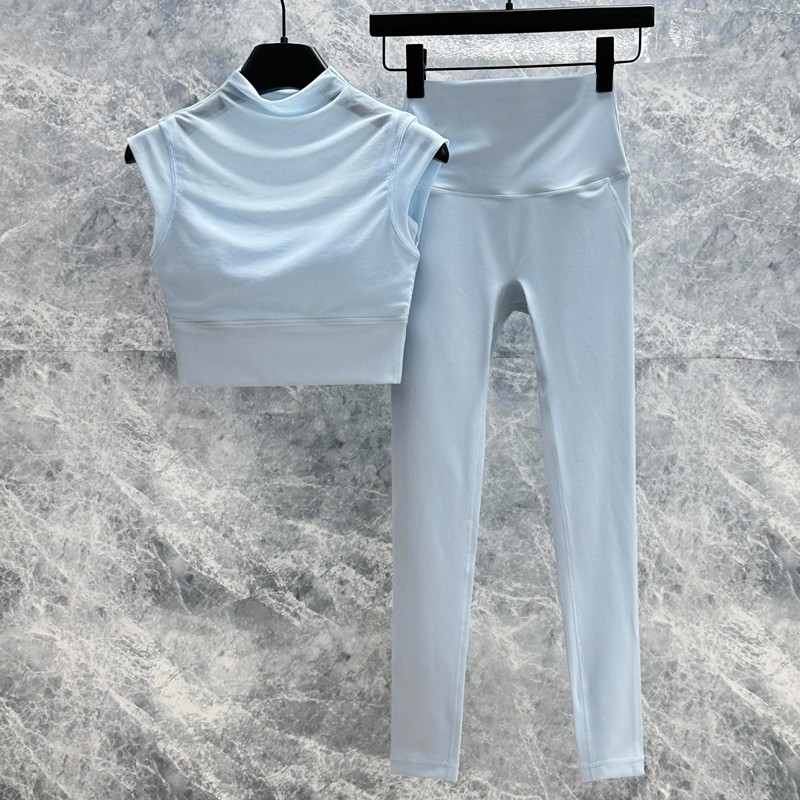 瑜伽服带胸垫普拉提运动短袖上衣跑步训练健身裤女套装夏薄款速干