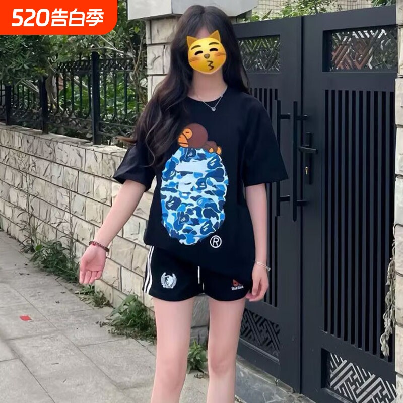 ape短袖t恤夏季男女学生潮牌纯棉猿人迷彩SHARK BAPE中