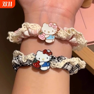 甜美蕾丝花边黑皮猫咪发圈简约少女马尾小肠圈高颜值ins可爱发绳