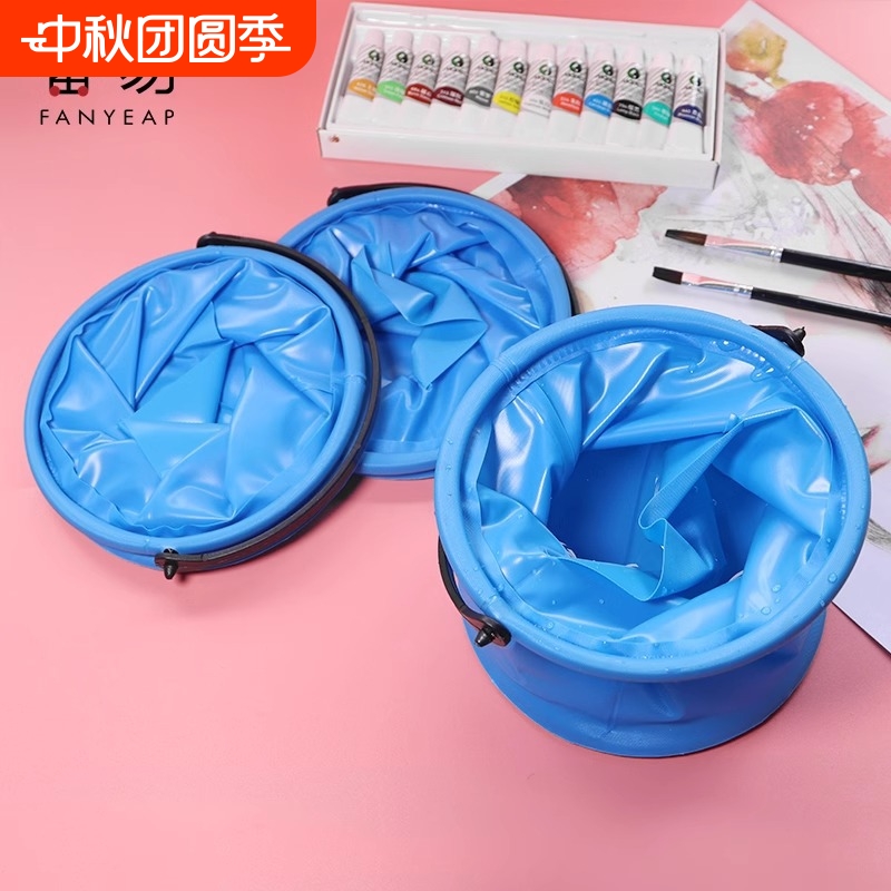 洗笔桶A1vq0-颜料水粉水彩小水桶便携手提国画折叠画洗笔筒分隔