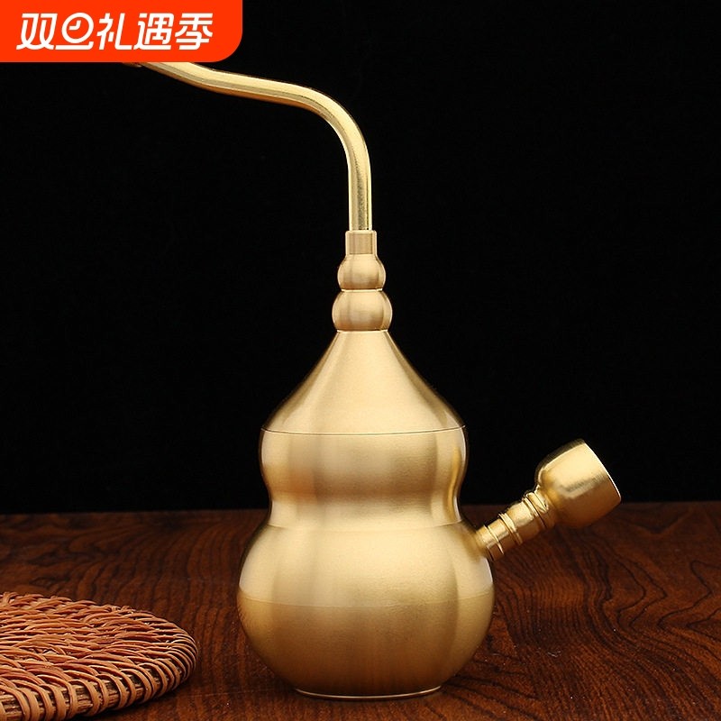 纯黄铜老式水烟壶复古设计携带式水烟斗与配件组合