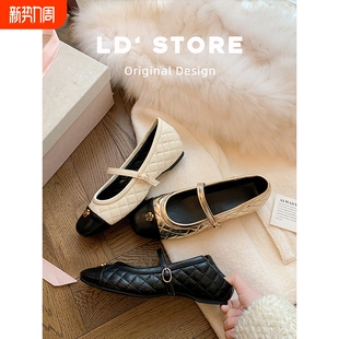 小香风拼色通勤单鞋 女2026春新款 黑色黑白方头 玛丽珍鞋 7cm内增高