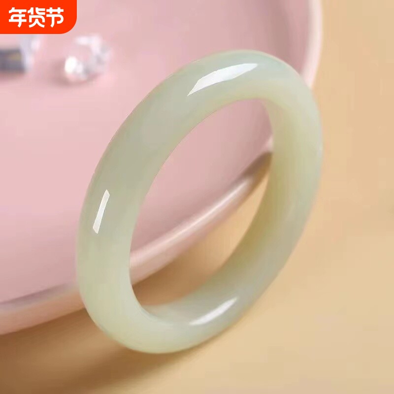 全网爆款平替仿新疆和田玉青白晴水冰种手镯子叮当镯细圆条透女