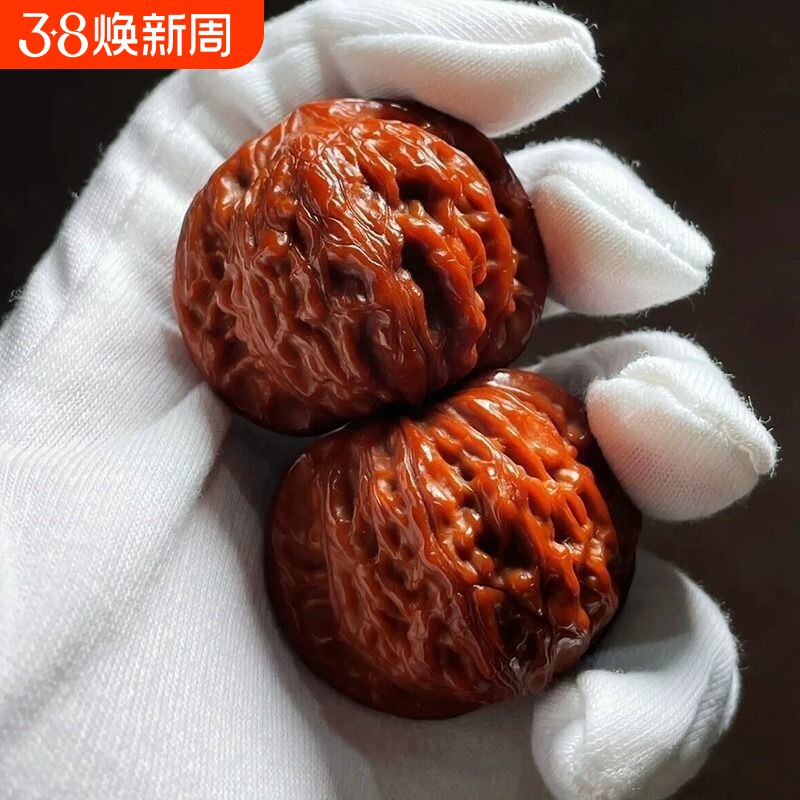 文玩核桃四座楼把玩手把件官帽血麒麟纹古玩盘玩手串男闷尖包浆