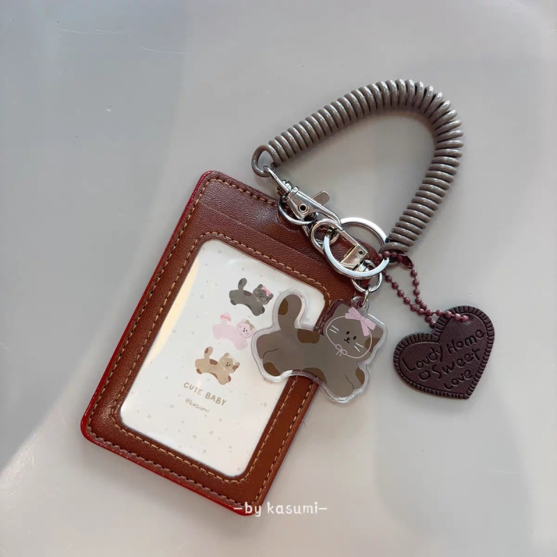 棕灰色卡套学生滑盖饭卡地铁公交卡身份证件保护套门禁卡套双面挂件