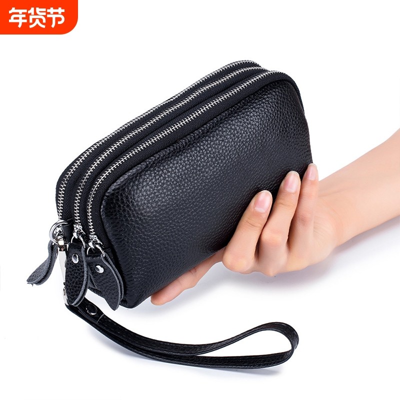 2026新款三层拉链女士手拿包长款钱包多功能真软皮放手机女式手包