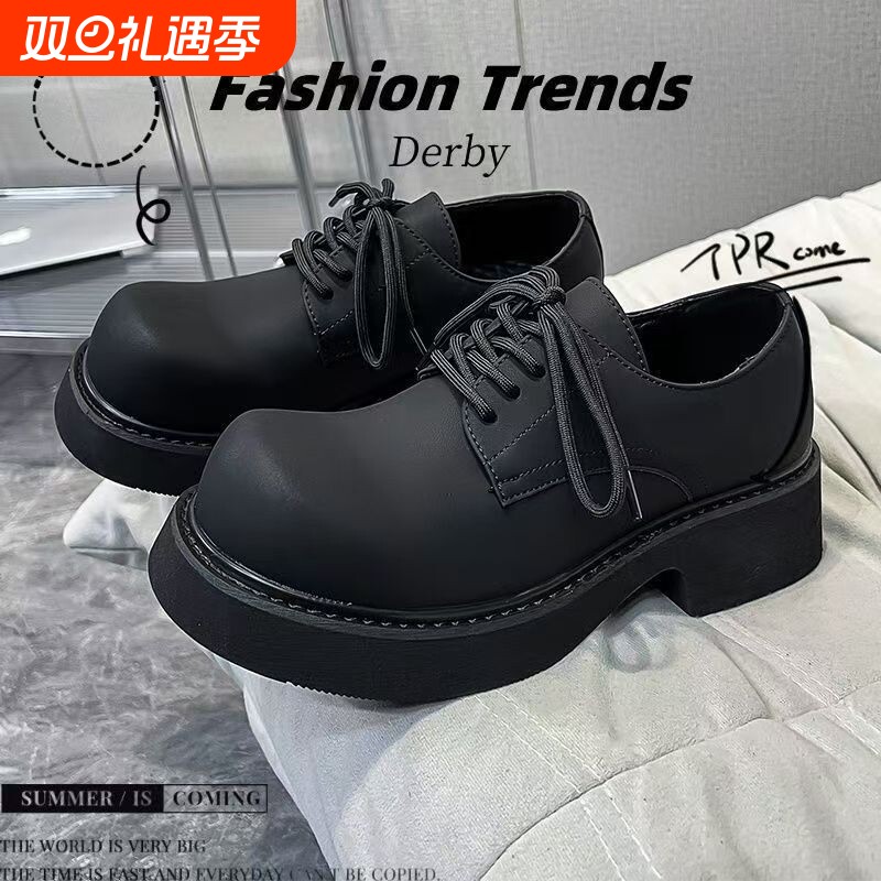 2025春季新款大头德比男鞋厚底港风小众潮流休闲皮鞋男士工装鞋潮