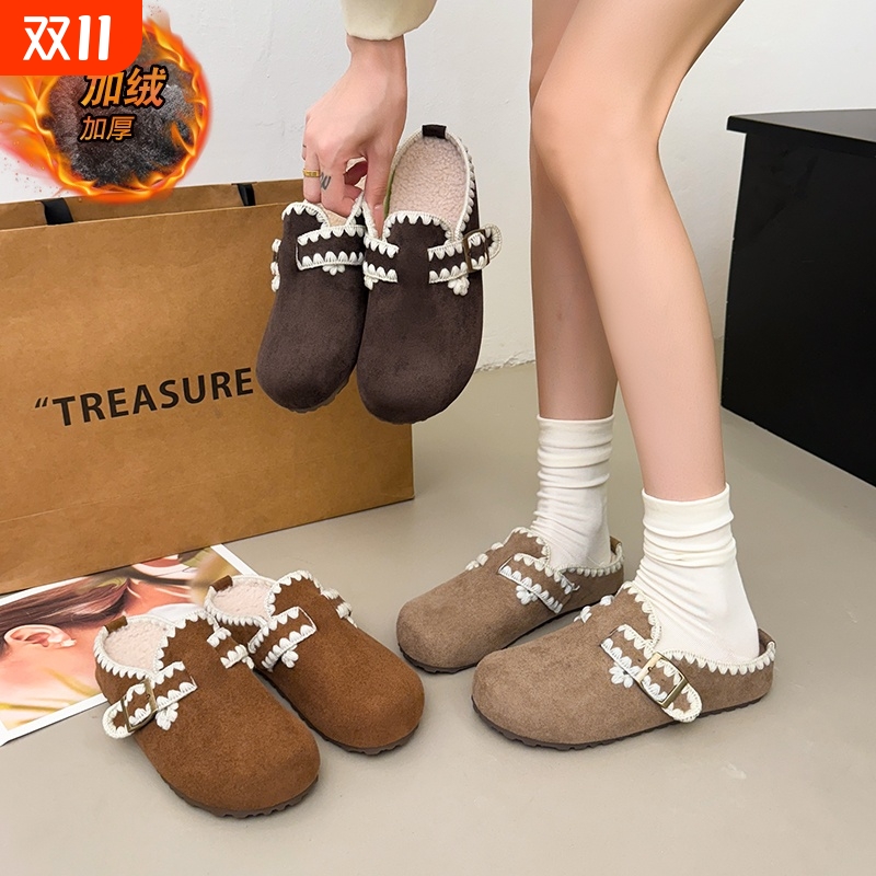 内增高加绒博肯棉拖冬季女一脚蹬