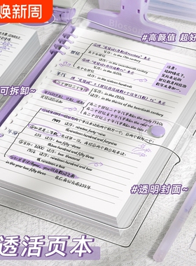 活页笔记本本子b5活页本可拆卸扣环外壳pvc高颜值透明初中生高中生专用a5记事本手帐本软皮用日记本粉色紫色