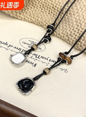 皮绳项链抽拉秋冬高档拉德高级新款毛衣配饰爆款锁骨民族风项链