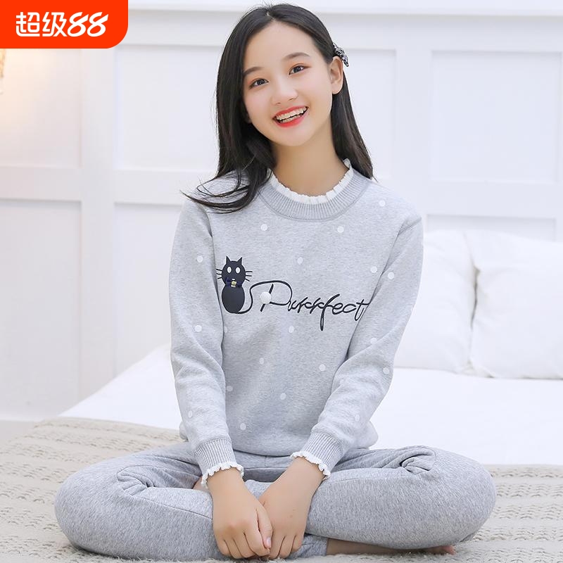 保暖内衣女冬季套装纯棉加绒加厚