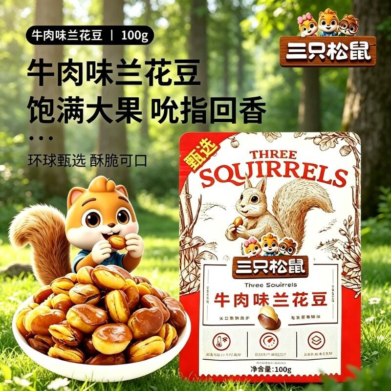 三只松鼠牛肉味兰花豆100g休闲零食解馋小吃干果炒货下酒菜豆制品