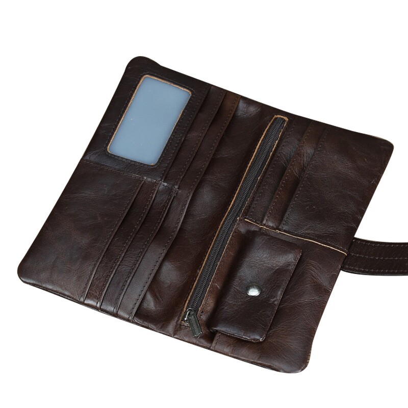 跨境油蜡皮真皮男士短款钱包软头层牛皮复古多卡位长款零钱包钱夹