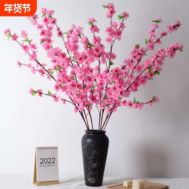 仿真桃花枝塑料桃花装饰花客厅装饰摆设落地花瓶插花高级花卉摆放