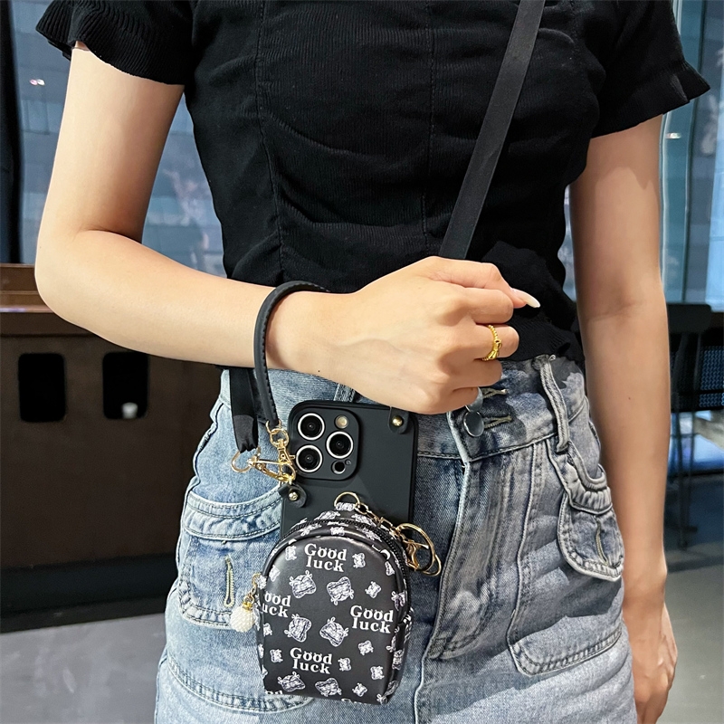 斜跨挂绳零钱包硅胶防摔手机壳