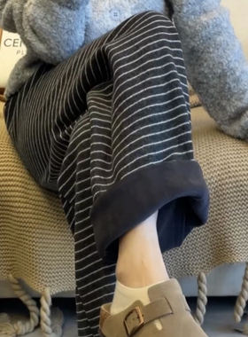 遛弯裤孕妇裤子新款条纹直筒裤冬季长裤孕早中晚期秋冬装加绒加厚