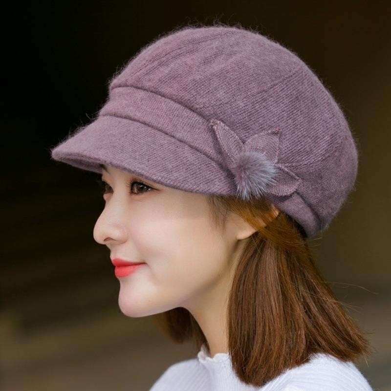 帽子女秋冬季羊毛贝雷帽时尚保暖淑女帽鸭舌兔毛帽针织毛线帽加绒
