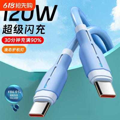 双头Type-c数据线ctoc口适用华为小米苹果iPhone15ipad平板MacBook快充电线加长2米带灯光tpyec软胶PD