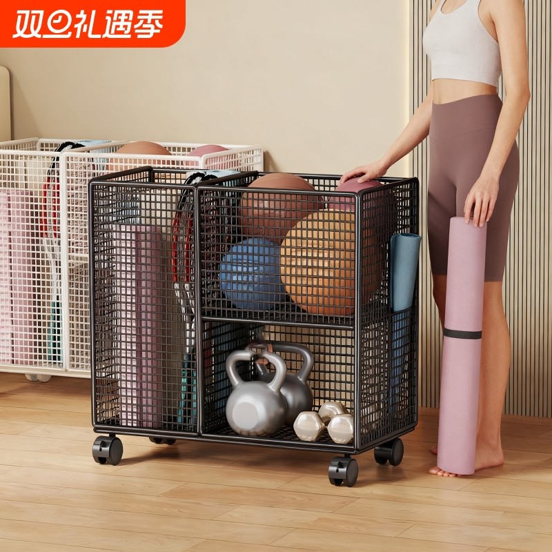 瑜伽垫收纳筐带轮家用大容量可移动哑铃收纳架运动健身器材置物架