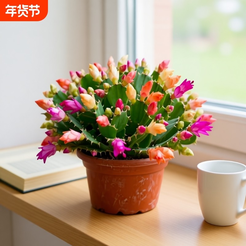 清仓处理中蟹爪兰盆栽带花苞多色花苗大苗好养耐活卉客厅开花