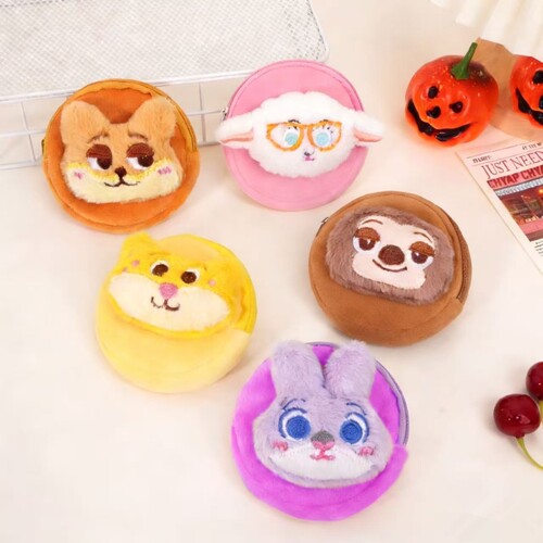 创意可爱卡n通毛绒零钱包儿童学生迷你软萌动物硬币收纳便携耳机