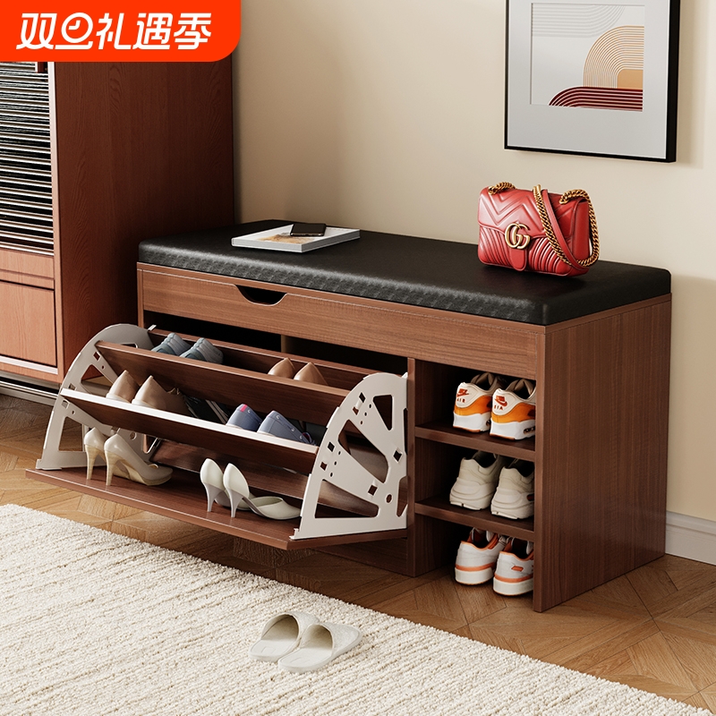 实木入户换鞋凳家用可坐鞋柜坐凳一体鞋架软包坐垫玄关进门穿鞋凳