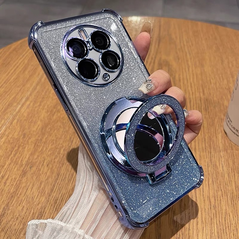 新款适用华为mate50pro手机壳电镀四角气囊防摔nova13带支架女新款Mate60补妆镜全包50e保护壳40保护套