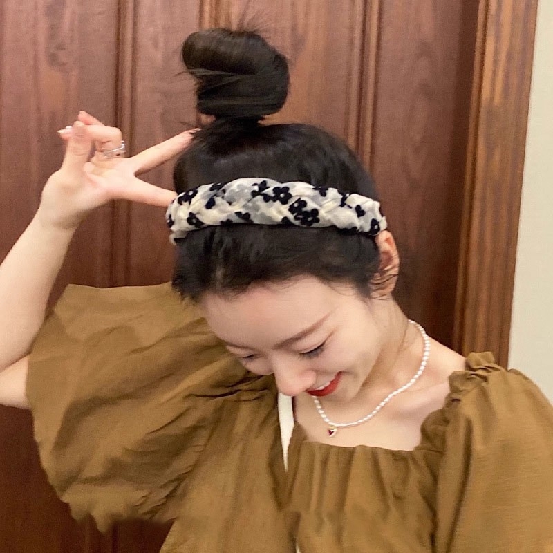 高颅顶法式麻花发箍温柔宽边压发花朵头箍甜美发饰编织网纱2025新