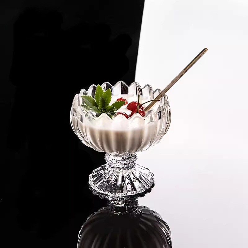欧式创意高档玻璃甜品高脚碗水果酸奶冰激凌奶昔杯雪糕冰淇淋碗