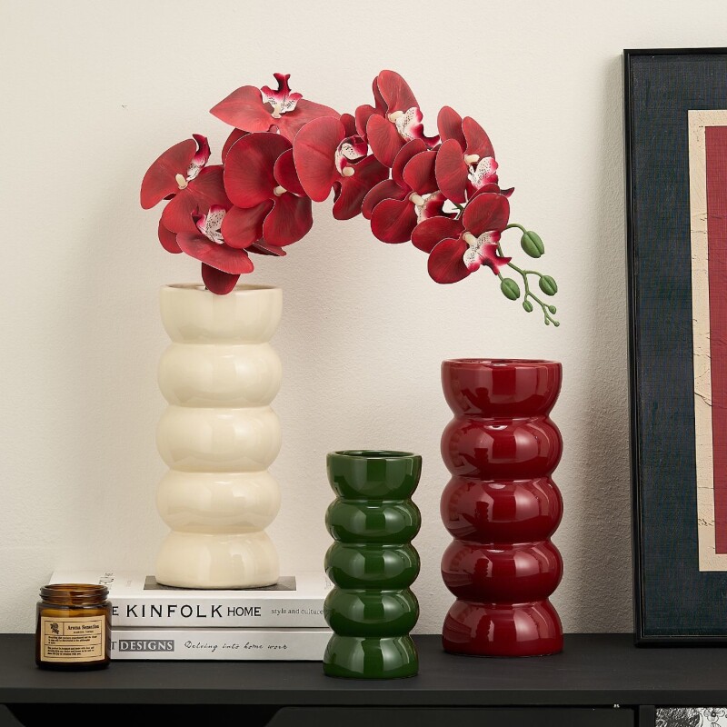 感花瓶摆件高级感客厅插花新年装饰陶瓷插花器黑色红色蝴蝶兰卧室