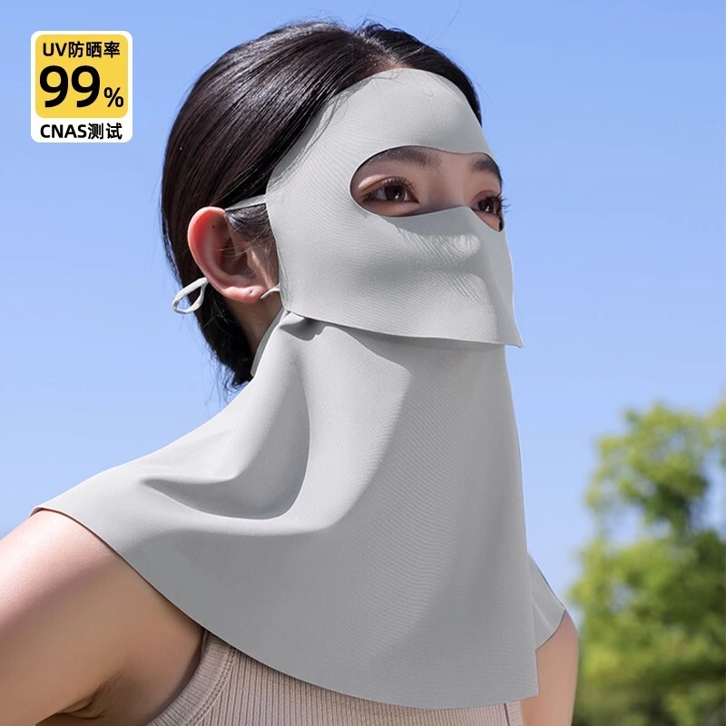 防晒面罩全脸防紫外线可喝水口罩2025新款护颈开口透气遮阳骑行纱
