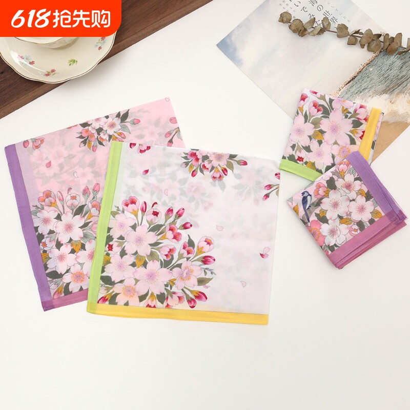 43cm女士纯棉印花手帕老式怀旧薄款吸水擦汗手巾古风花朵手绢方巾
