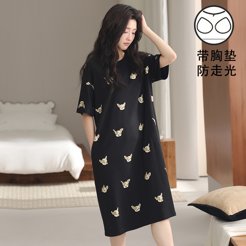 睡裙女夏季短袖带胸垫新款卡通可爱小狗简约高级感睡衣家居服大码