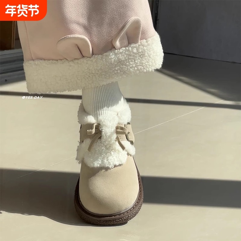 复古甜美蝴蝶结加绒保暖勃肯棉鞋女2025冬季新款配裙子平底毛毛鞋,女鞋,勃肯鞋/软木鞋,淘宝优惠券,粉丝福利购,淘宝优惠卷